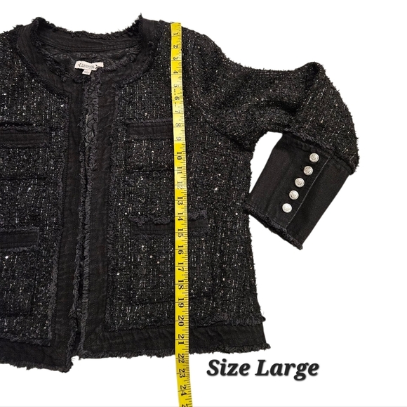 Nanette Lapore Cotton Tweed Jacket With Open Front In Black & Silver Sequins NWT - Picture 8 of 14